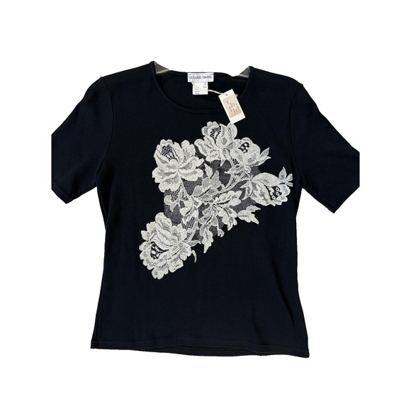Gerard Darel Shirt Womens 2 Floral Lace Applique Made in France Top Blouse NWT - Picture 1 of 6